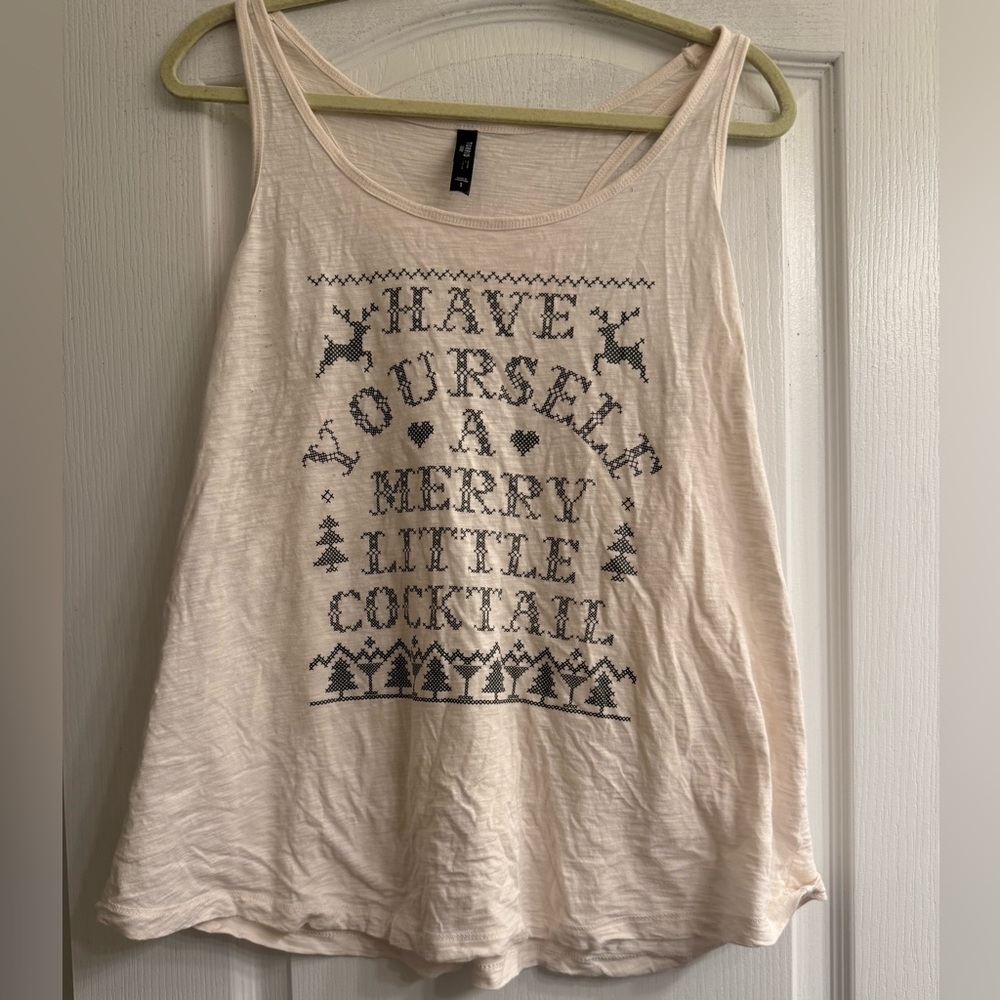 Torrid Slub Cream Christmas 'Merry Cocktail' Graphic Sleep Tank Top - size 1
